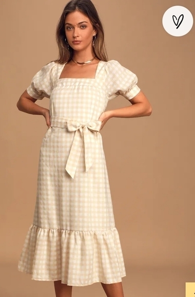 LULU'S gingham puff sleeve midi dress - Picture 1 of 14
